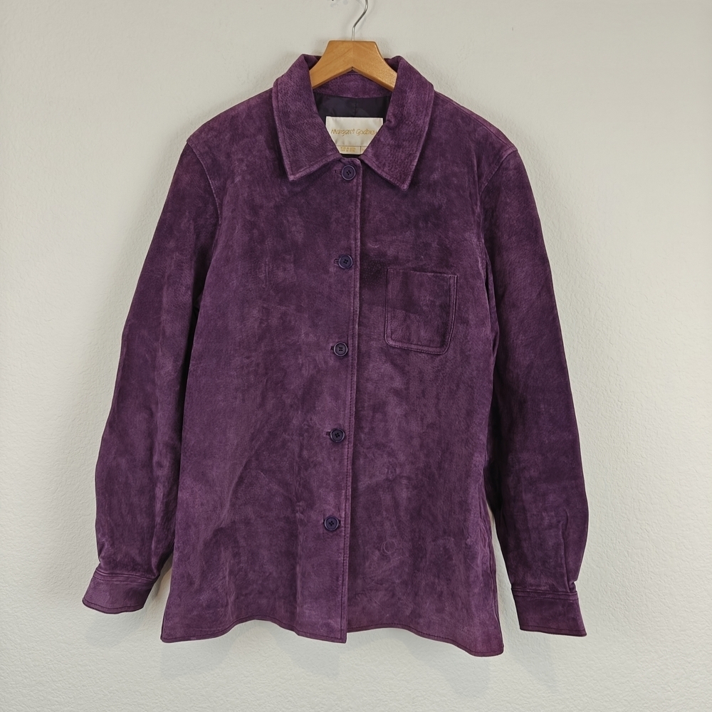 Vintage Purple Suede Leather Balloon Sleeve Button Up Lined Jacket Size M